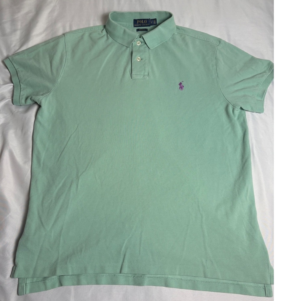 Polo Ralph Lauren Polo Shirt Mens L Green Excellent Custom Fit Cotton Pony Logo